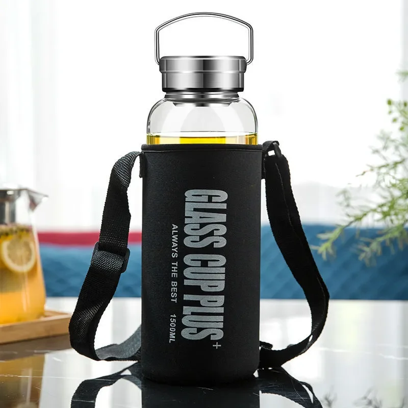 Outdoor Sport Glass Water Bottle - 2L Glas-Wasserflasche mit Riemen, Sport-Wasserflaschen für